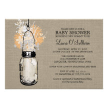 Rustic Burlap Mason Jar Wildflowers Baby Shower Custom Announcement