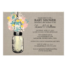 Rustic Burlap Mason Jar Wildflowers Baby Shower Announcement