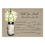 Rustic Burlap Mason Jar Wildflowers MAD LIB RSVP Invitation