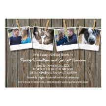 Rustic Clothesline Photo  Wedding Shower Custom Invitations