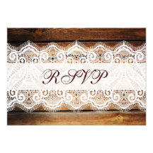 Rustic Country Barn Wood Lace Wedding RSVP Cards