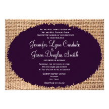 Rustic Country Burlap Purple Wedding Invitations