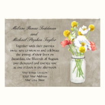 Rustic Country Mason Jar Bouquet Crackle Swirls invitations