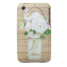 Rustic Country Mason Jar Flowers White Hydrangeas iPhone 3 Case-Mate Case