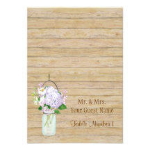 Rustic Country Mason Jar Flowers White Hydrangeas Invitation