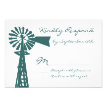 Rustic Country Windmill Blue Wedding RSVP Cards
