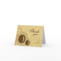 Rustic distressed sunflower wedding thank you card