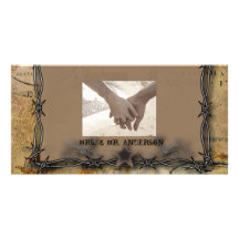 Rustic Farm Barbed Wire country wedding Personalized Photo Card