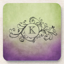 Rustic Green and Purple Bohemian  Flourish Drink Coaster