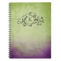 Rustic Green and Purple Bohemian  Flourish Spiral Note Books