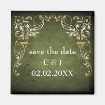 rustic green regal save the date magnets