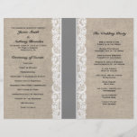 Rustic Lace & Burlap Grey Ribbon Wedding Program Custom Flyer
