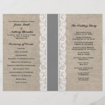 Rustic Lace & Burlap Grey Ribbon Wedding Program Custom Flyer