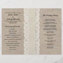 Rustic Lace & Burlap Ivory Ribbon Wedding Program Flyer