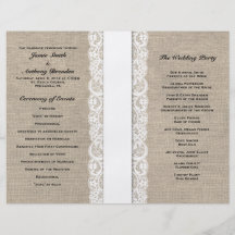 Rustic Lace & Burlap White Ribbon Wedding Program Full Color Flyer