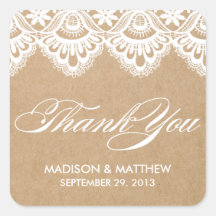 RUSTIC LACE | WEDDING FAVOR LABELS SQUARE STICKER