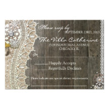 Rustic Lace Wood Floral  Wedding Reception RSVP Personalized Invitations