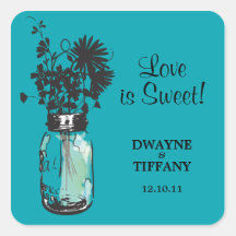 Rustic Mason Jar & Wildflowers Square Stickers