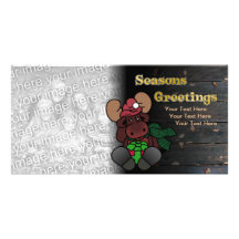 Rustic Moose Seasons Greetings Holiday Card Personalized Photo Card