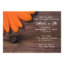 Rustic Orange Daisy Baby Shower Invitation