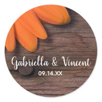 Rustic Orange Daisy Country Wedding Envelope Seals Stickers