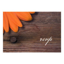 Rustic Orange Daisy Country Wedding Response Card Announcements