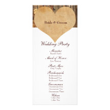 Rustic Parchment Heart Wood Wedding Program Customized Rack Card