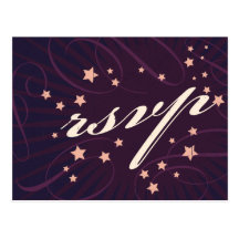 Rustic Poster: Aubergine Purple Wedding RSVP Postcard