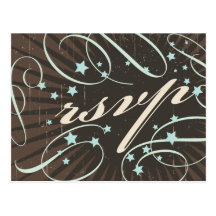 Rustic Poster: Blue & Cocoa Wedding RSVP Post Cards