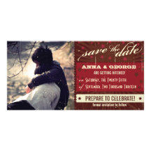 Rustic Poster: Chocolate Burgundy Save the Date Custom Photo Card