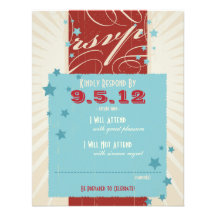 Rustic Poster: Red, White & Blue Wedding RSVP Custom Invitations