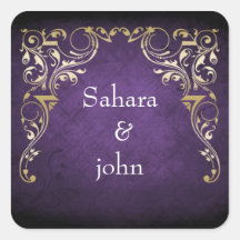 rustic purple regal envelope seal square sticker