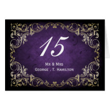 rustic purple regal wedding table seating card