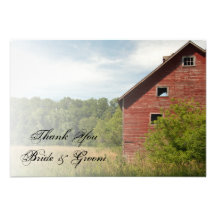 Rustic Red Barn Country Wedding Thank You Note Personalized Announcement