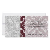 rustic red diamond damask pattern design photo greeting card
