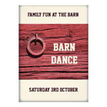 Rustic Rural Red Wooden Barn Party Dance Event Custom Invites