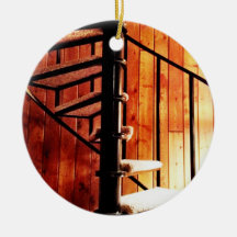 Rustic Spiral Staircase at Cabin Christmas Tree Ornament