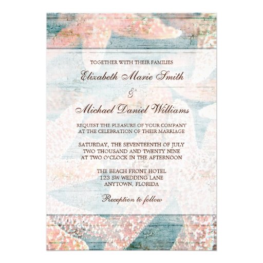 Rustic Starfish Teal Blue Wedding Invitations