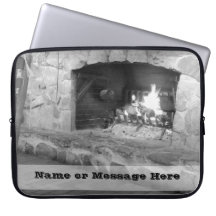 Rustic Stone Fireplace Burning Wood Photograph Computer Sleeves