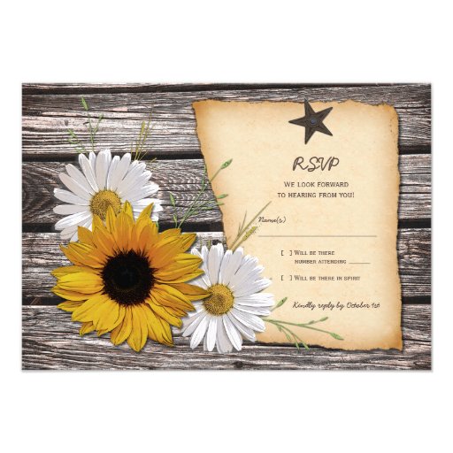 Rustic Sunflower Daisy Wedding Reply Card Invitations