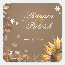 Rustic sunflower floral taupe wedding sticker