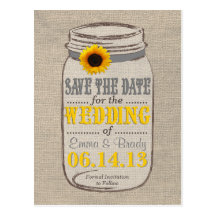 Rustic Sunflower & Mason Jar Save the Date Postcard