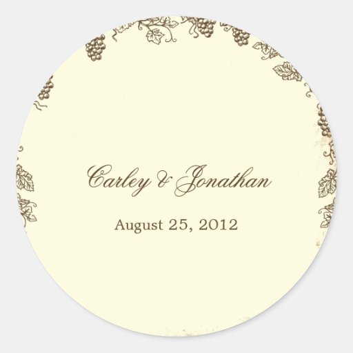 Rustic Vineyard Wedding Favour Sticker - Brown