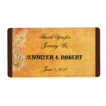Rustic Watercolor Daisies Water Bottle Label