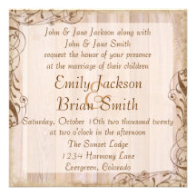 Rustic wood brown theme wedding invitations