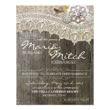 Rustic Wood & Lace Floral Wedding Invitation