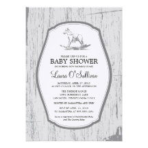 Rustic Wood Rocking Horse Baby Shower Announcements