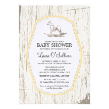 Rustic Wood Rocking Horse Baby Shower Custom Invites