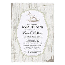 Rustic Wood Rocking Horse Baby Shower Personalized Announcements