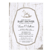 Rustic Wood Rocking Horse Baby Shower Personalized Announcement